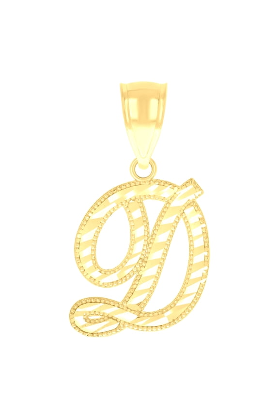 10k Yellow Gold Unisex Initial D Script Alphabet Charm Pendant for Men Women