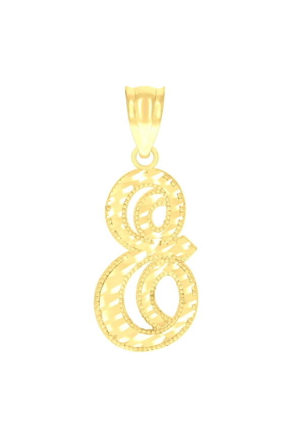 10k Yellow Gold Unisex Initial E Script Alphabet Charm Pendant for Men Women