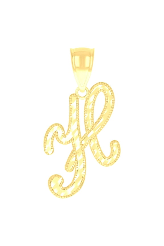 10k Yellow Gold Unisex Initial H Script Alphabet Charm Pendant for Men Women