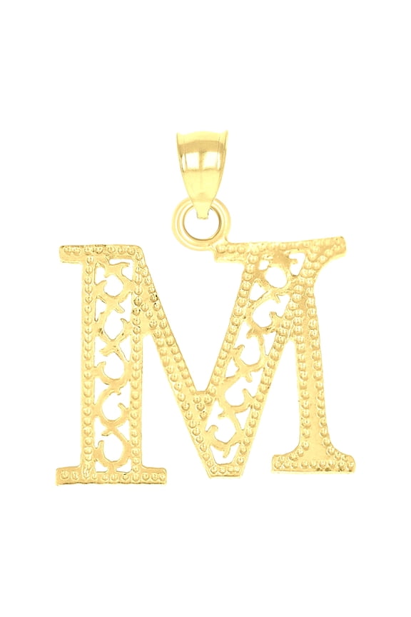 10k Yellow Gold Unisex Initial Letter M Charm Pendant for Men Women
