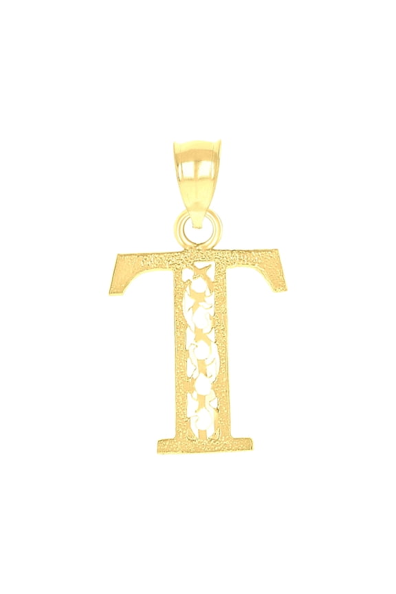 10k Yellow Gold Unisex Initial Letter T Charm Pendant for Men Women