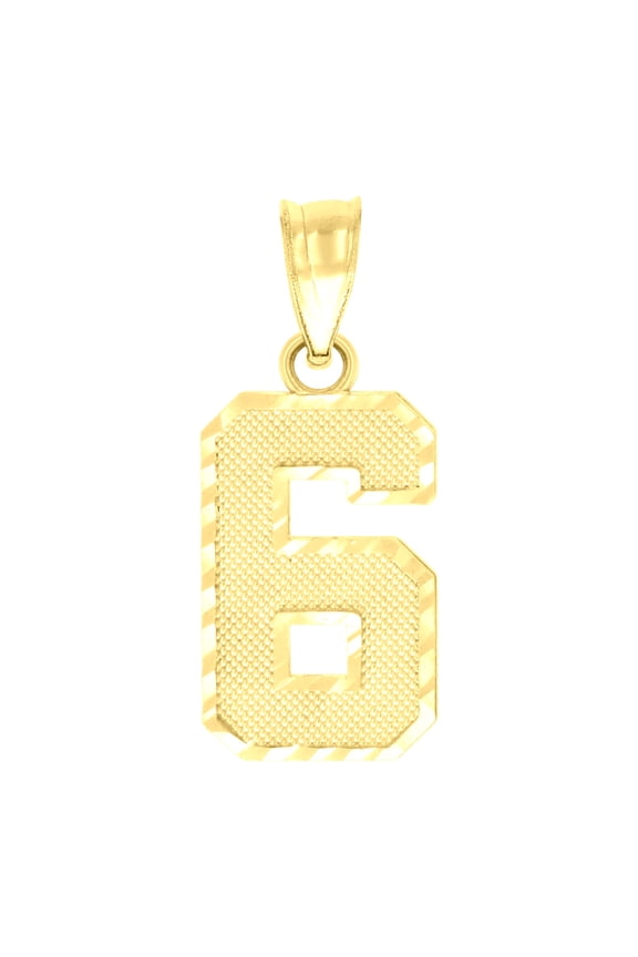 10k Yellow Gold Unisex Initial Number 6 Charm Pendant for Men Women
