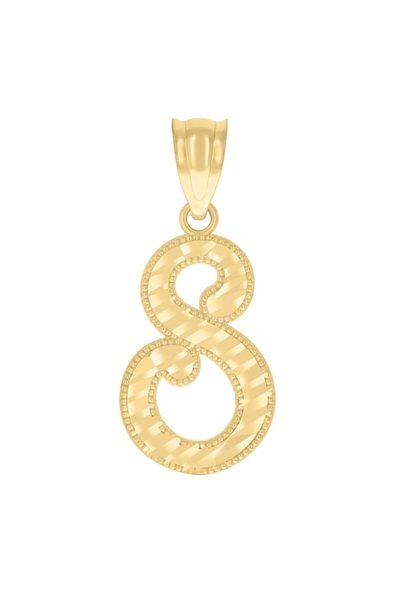 10k Yellow Gold Unisex Initial S Script Alphabet Charm Pendant for Men Women