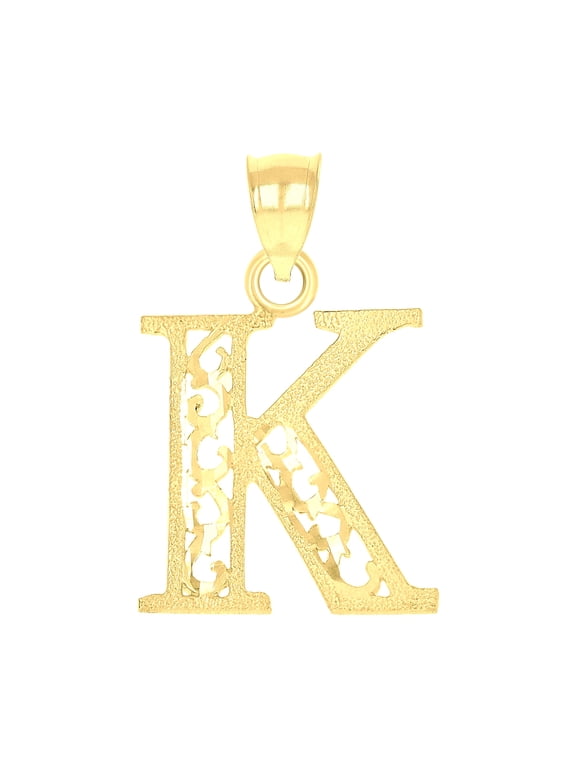 10k Yellow Gold Unisex Letter K Initial Charm Pendant for Men Women