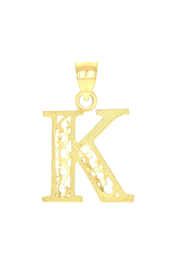 10k Yellow Gold Unisex Letter K Initial Charm Pendant for Men Women