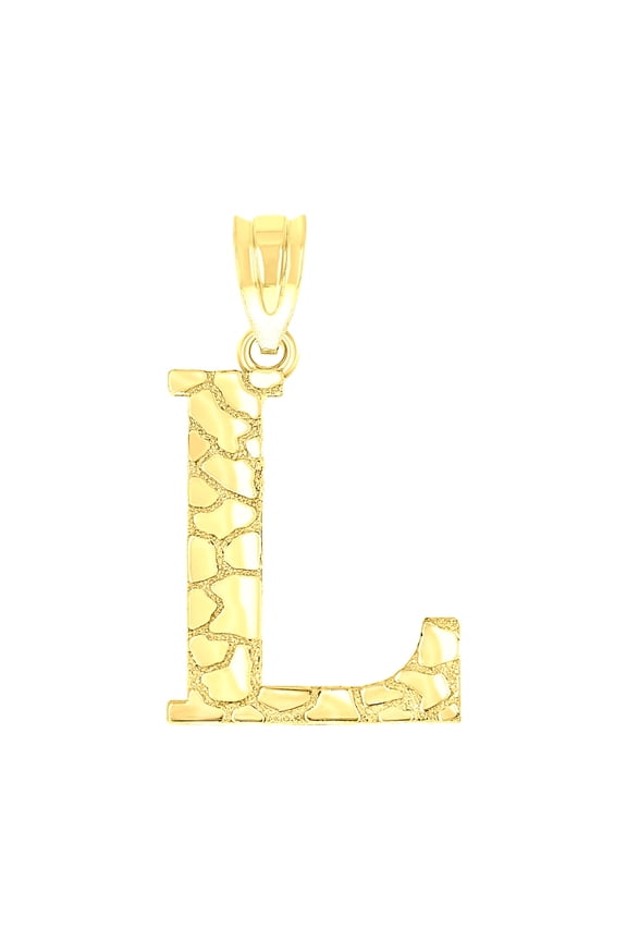 10k Yellow Gold Unisex Nugget Initial L Charm Pendant for Men Women