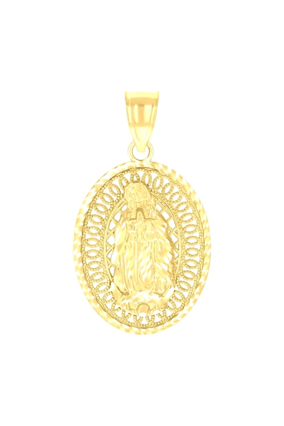 10k Yellow Gold Unisex Oval Guadalupe Religious Charm Pendant for Men Women