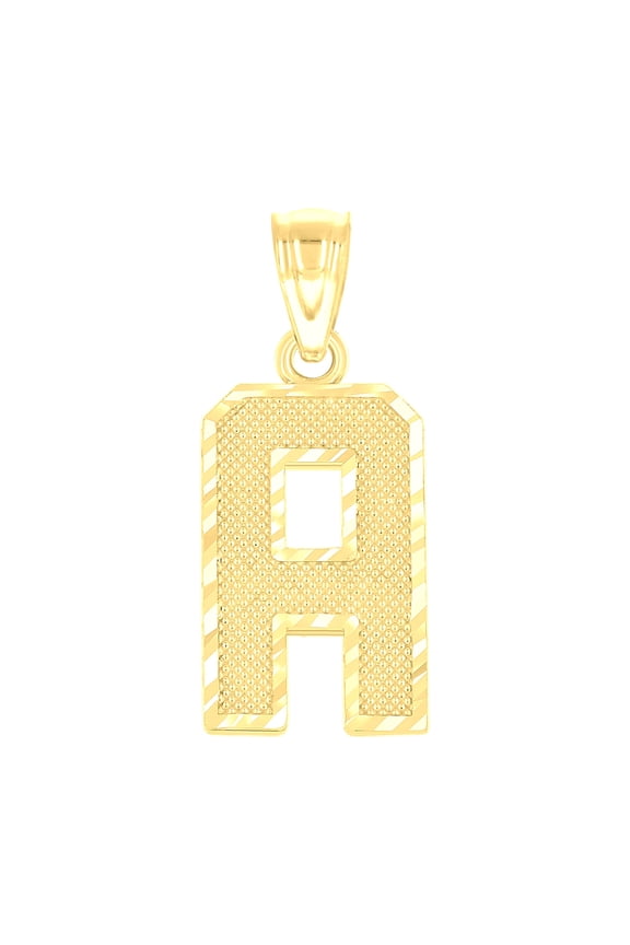 10k Yellow Gold Unisex Textured Initial Letter A Charm Pendant for Men Women
