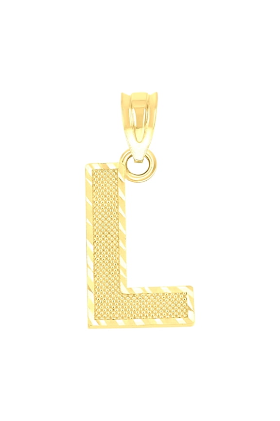10k Yellow Gold Unisex Textured Initial Letter L Charm Pendant for Men Women
