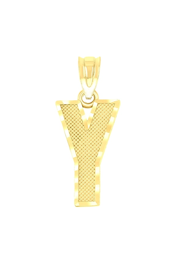 10k Yellow Gold Unisex Textured Initial Letter Y Charm Pendant for Men Women
