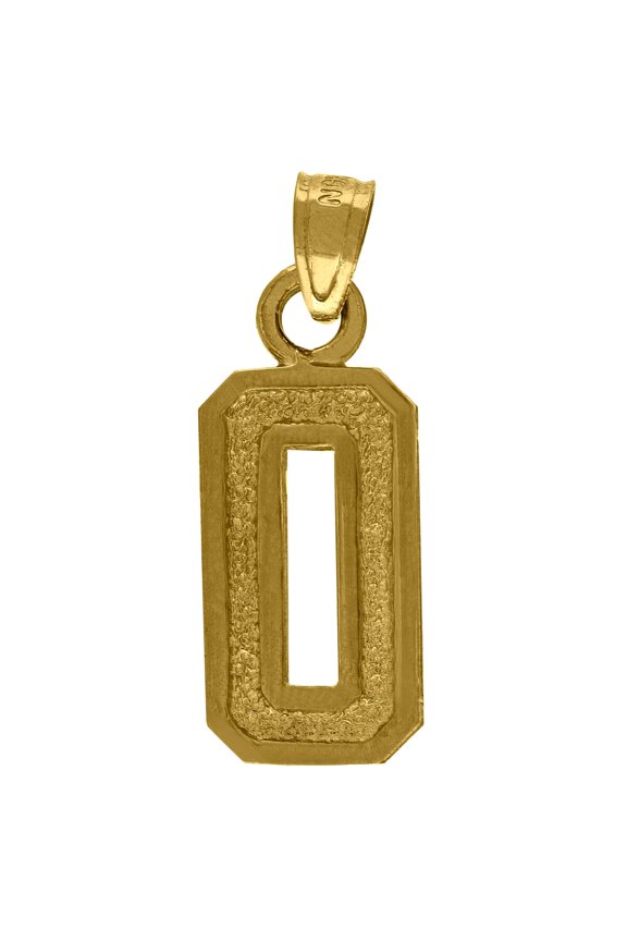 10k Yellow Gold Unisex Textured Number 0 Charm Pendant for Men Women