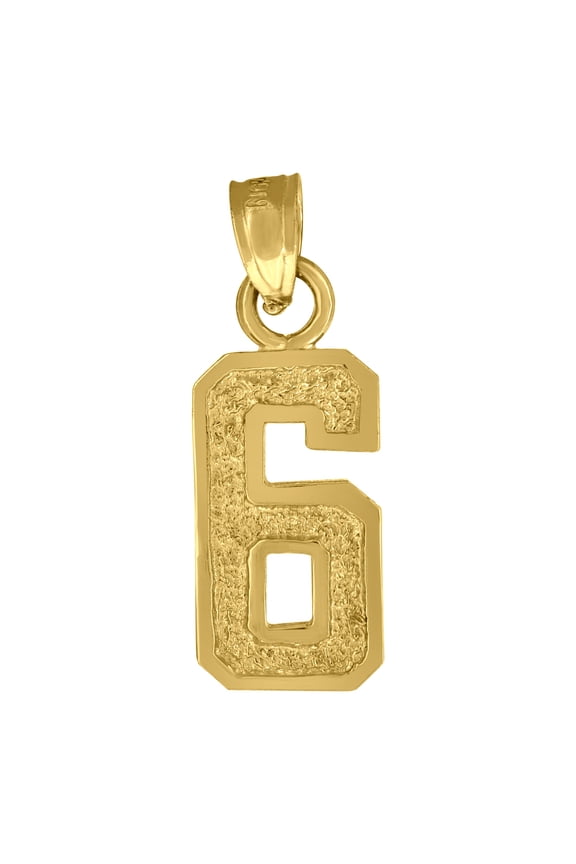 10k Yellow Gold Unisex Textured Number 6 Charm Pendant for Men Women