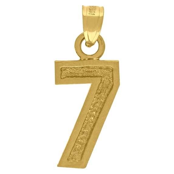10k Yellow Gold Unisex Textured Number 7 Charm Pendant for Men Women