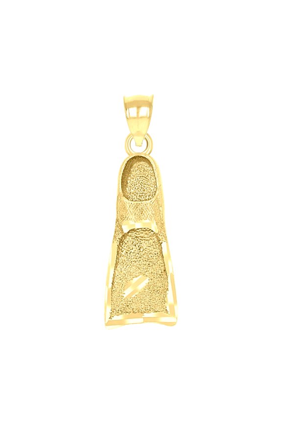 10k Yellow Gold Unisex Textured Swim Fins Charm Pendant for Men Women