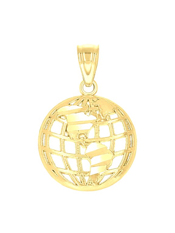 10k Yellow Gold Unisex World Globe Charm Pendant for Men Women