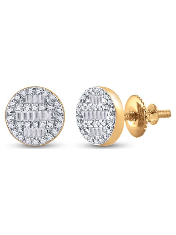 10kt Yellow Gold Womens Baguette Diamond Circle Cluster Earrings 1/3 Cttw