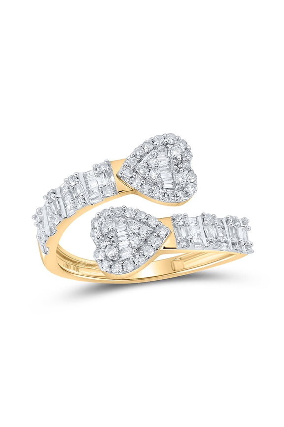 10kt Yellow Gold Womens Baguette Diamond Cuff Bypass Heart Ring 5/8 Cttw
