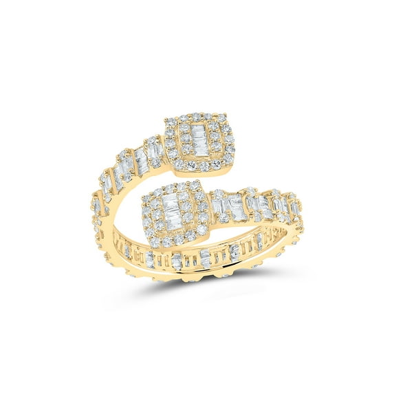 10kt Yellow Gold Womens Baguette Diamond Cushion Cuff Band Ring 1 Cttw