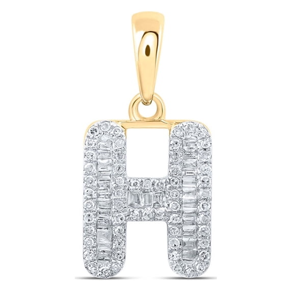 10kt Yellow Gold Womens Baguette Diamond H Initial Letter Pendant 1/3 Cttw