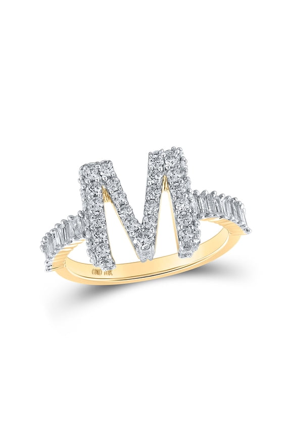 10kt Yellow Gold Womens Baguette Diamond Initial M Letter Ring 1 Cttw