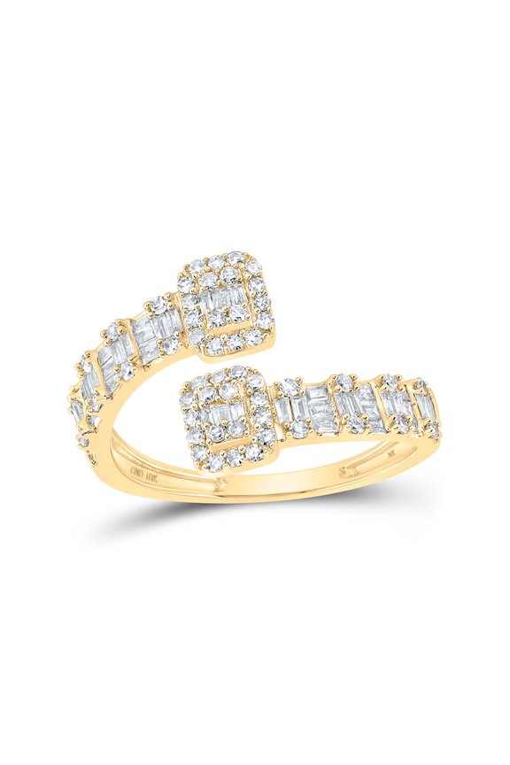 10kt Yellow Gold Womens Baguette Diamond Square Cuff Band Ring 1/2 Cttw