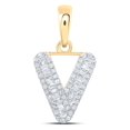 thumbnail image 1 of 10kt Yellow Gold Womens Baguette Diamond V Initial Letter Pendant 1/4 Cttw, 1 of 1