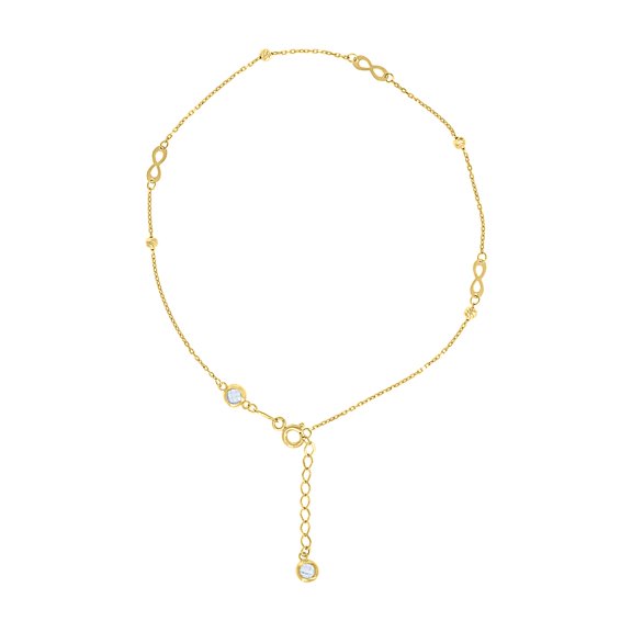 10kt Yellow Gold Womens Cubic-Zirconia Diamond-cut Beaded Infinity Charms Chain Anklet Size 9 + 1 Inches