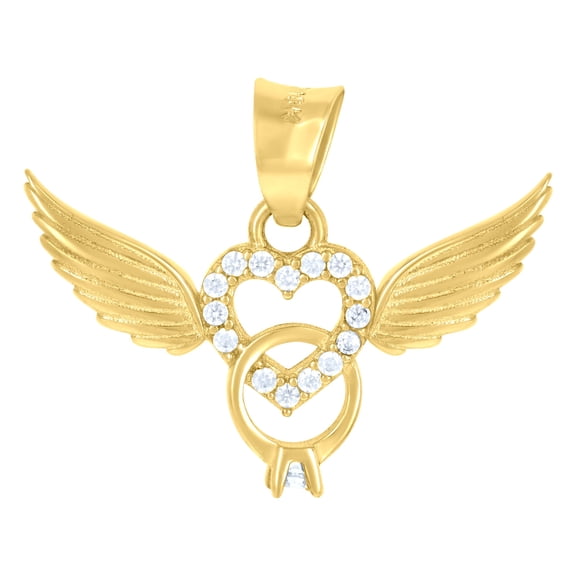 10kt Yellow Gold Womens Cubic-Zirconia Flying Heart Charm Pendant
