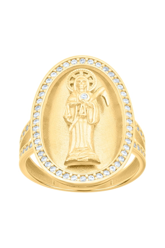 10kt Yellow Gold Womens Cubic-Zirconia Oval Death Angel Santa Muerte Grim Reaper Religious Bridal Anniversary Engagement Wedding Ring, Womens Size: 7