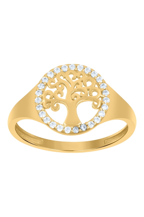 10kt Yellow Gold Womens Cubic-Zirconia Tree Of Life Good luck Bridal Anniversary Engagement Wedding Ring, Womens Size: 7