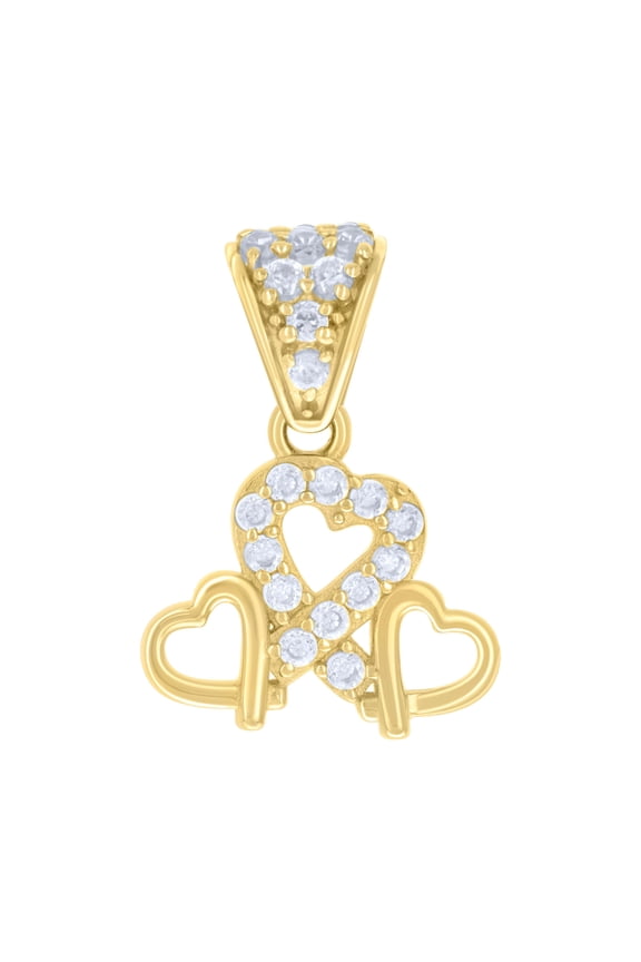 10kt Yellow Gold Womens Cubic-Zirconia Triple Heart Charm Pendant