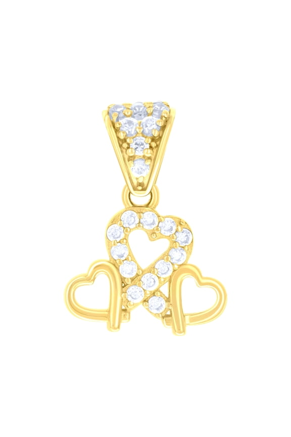 10kt Yellow Gold Womens Cubic-Zirconia Triple Heart Charm Pendant