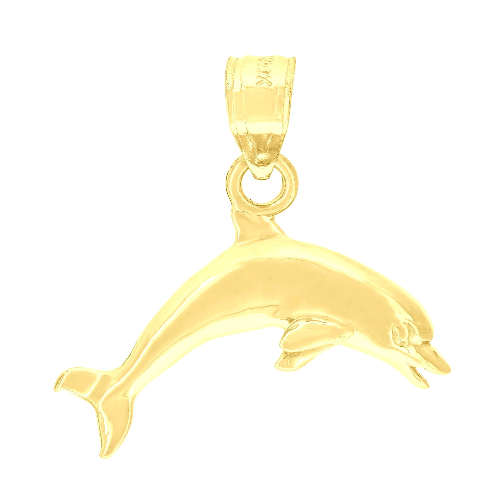 JORIE 10k Yellow Gold Womens Dolphin Animal Charm Pendant for Women