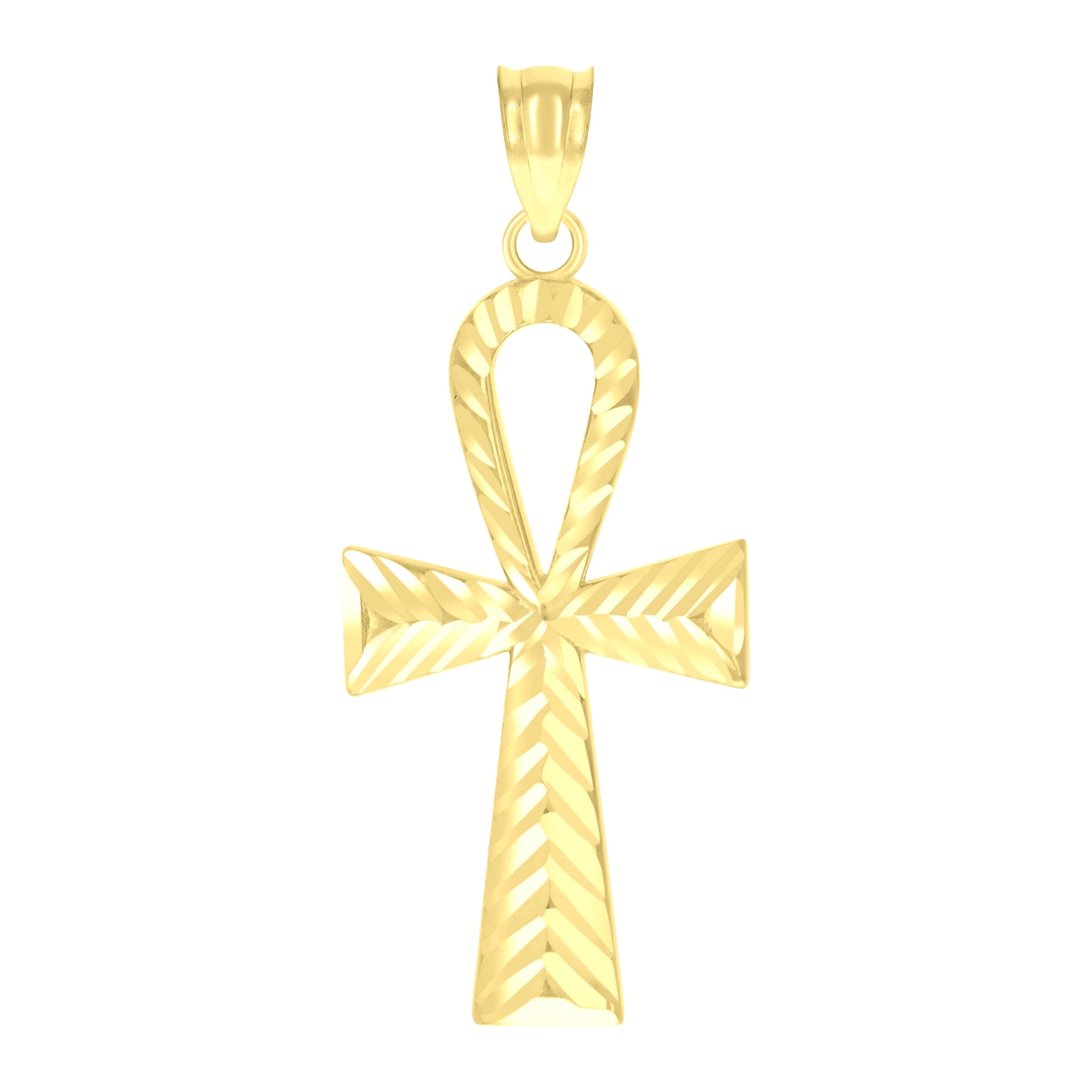 10k Yellow Gold Womens Egyptian Ankh Cross Religious Charm Pendant Pendant Necklace for Women