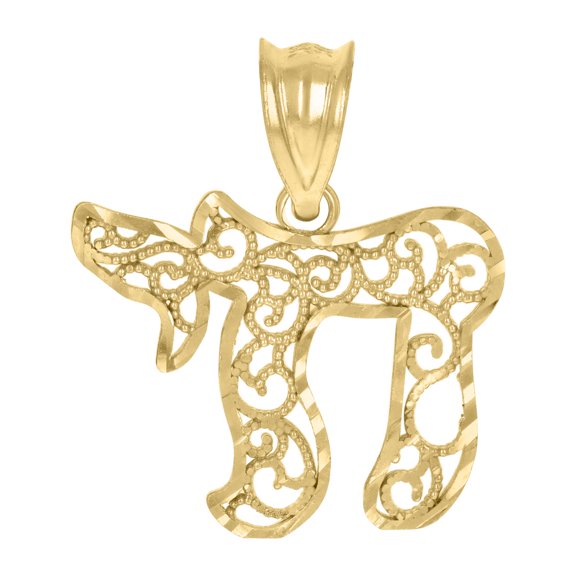 10kt Yellow Gold Womens Filigree Chai Symbol Charm Pendant