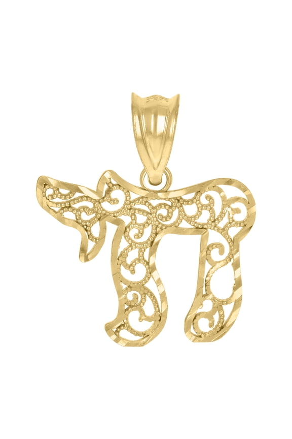 10kt Yellow Gold Womens Filigree Chai Symbol Charm Pendant