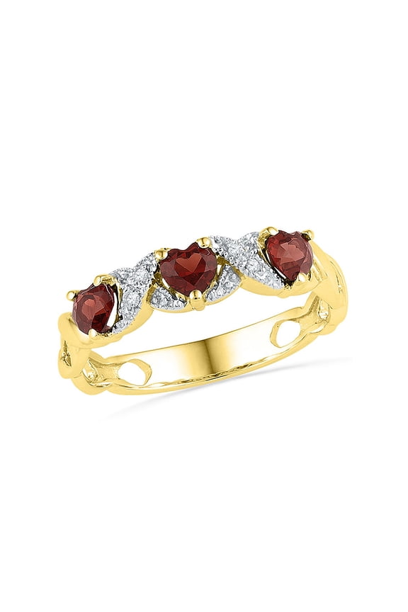 10kt Yellow Gold Womens Heart Garnet Diamond 3-stone Ring 7/8 Cttw