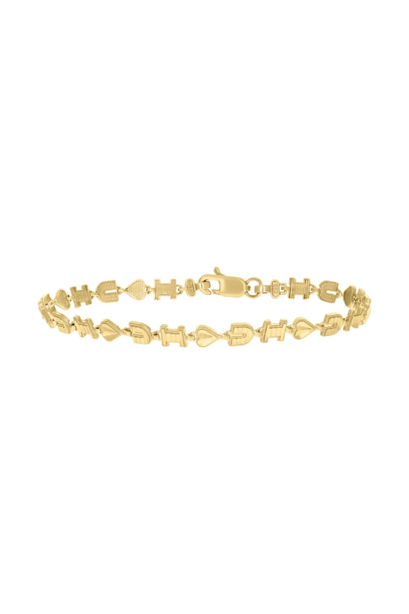 10k Yellow Gold Womens I Love U Heart Link 8" Bracelet for Women