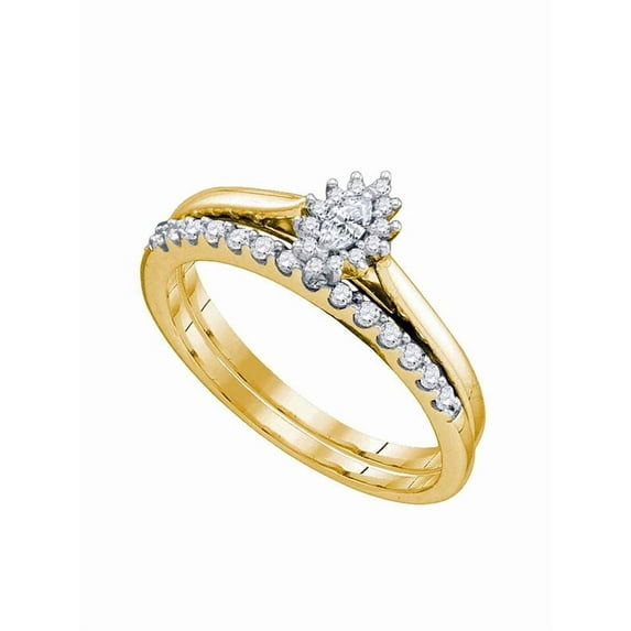 10kt Yellow Gold Womens Marquise Diamond Bridal Wedding Engagement Ring Band Set 1/4 Cttw