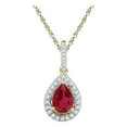 thumbnail image 1 of 10kt Yellow Gold Womens Pear Lab-Created Ruby Solitaire Diamond Frame Pendant 1-7/8 Cttw, 1 of 1