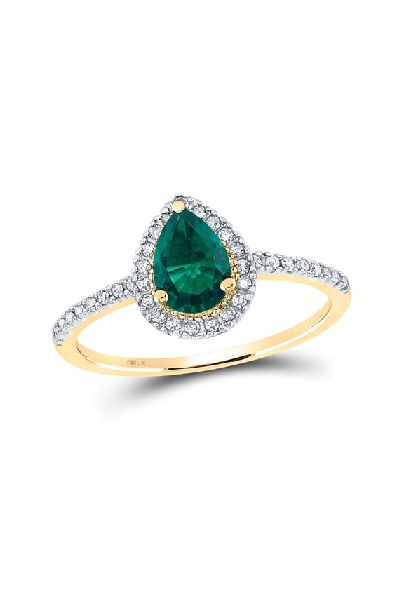 10kt Yellow Gold Womens Pear Synthetic Emerald Solitaire Ring 7/8 Cttw