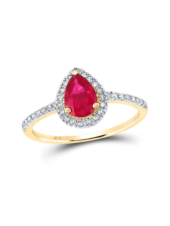 10kt Yellow Gold Womens Pear Synthetic Ruby Solitaire Ring 1 Cttw