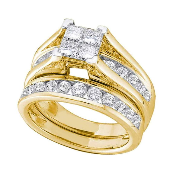 10kt Yellow Gold Womens Princess Diamond Bridal Wedding Engagement Ring Band Set 1/2 Cttw