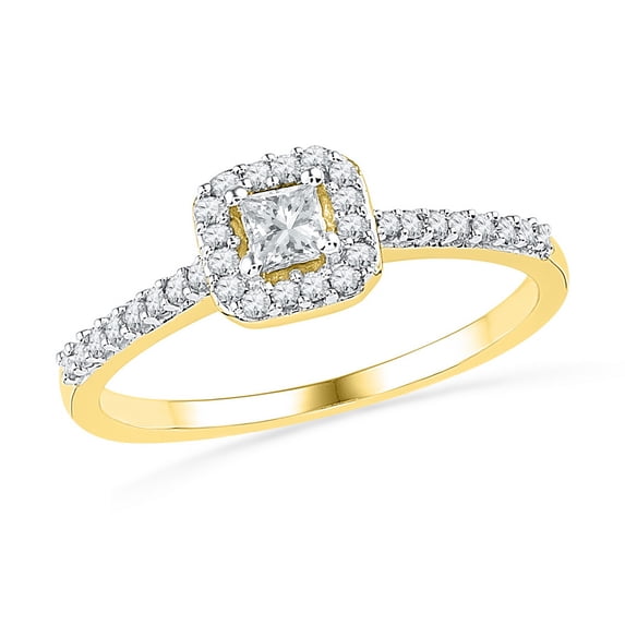 10kt Yellow Gold Womens Princess Diamond Solitaire Square Halo Bridal Wedding Engagement Ring 1/4 Cttw