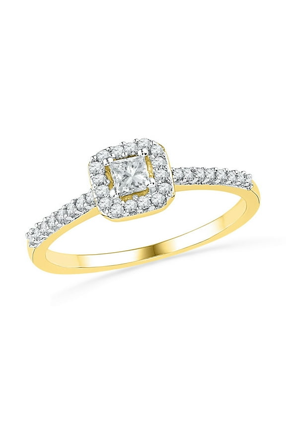 10kt Yellow Gold Womens Princess Diamond Solitaire Square Halo Bridal Wedding Engagement Ring 1/4 Cttw