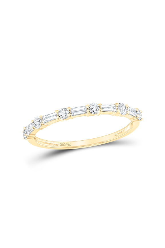 10kt Yellow Gold Womens Round Baguette Diamond Stackable Band Ring 3/8 Cttw