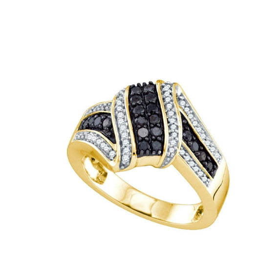 10kt Yellow Gold Womens Round Black Colored Diamond Cluster Ring 1/2 Cttw 74381
