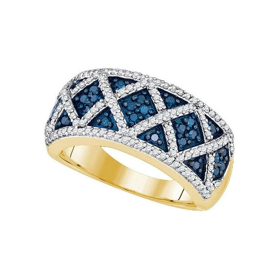 10kt Yellow Gold Womens Round Blue Color Enhanced Diamond Crisscross Band Ring 3/4 Cttw