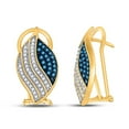 thumbnail image 1 of 10kt Yellow Gold Womens Round Blue Color Enhanced Diamond Stripe Oval Cluster Earrings 1/2 Cttw, 1 of 1