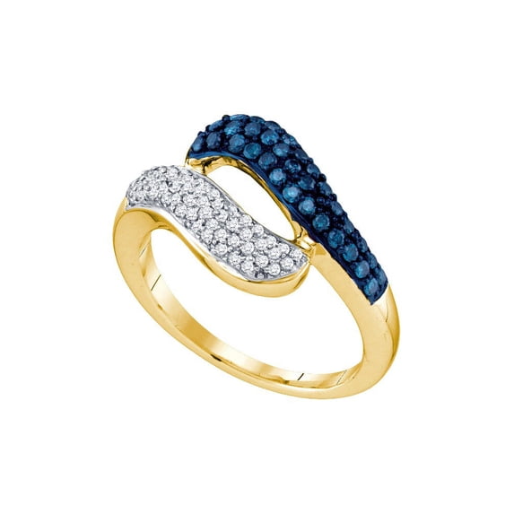 10kt Yellow Gold Womens Round Blue Colored Diamond Cocktail Ring 1/2 Cttw